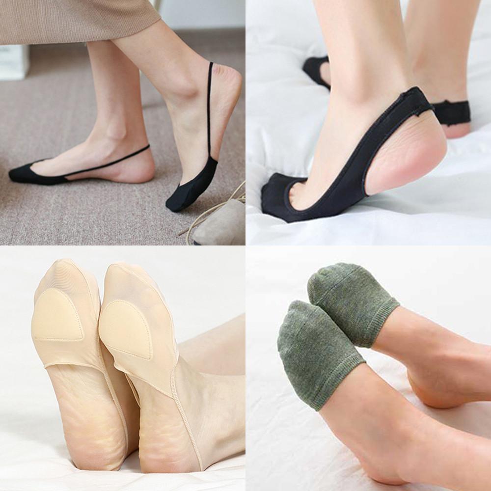 여성 슬링백 끈 덧신 뮬 양말 하이힐 망사 레이스 덧신 토우삭스 토우캡