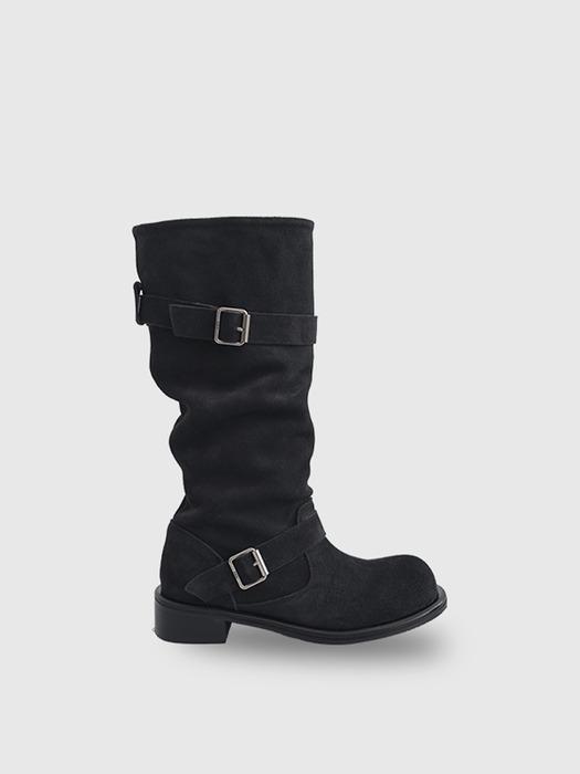 SLOUCHY BUCKLE BOOTS (DUSTY CHARCOAL)