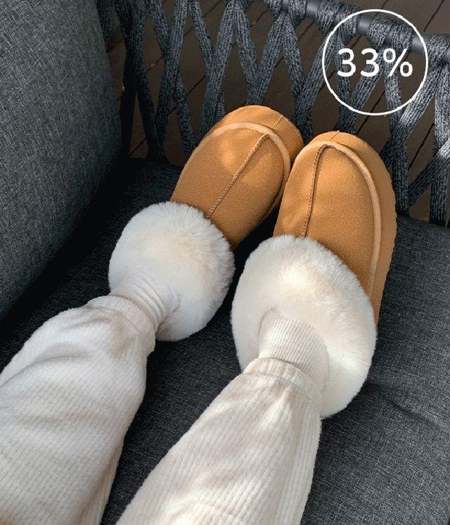 인더슈 베베  프리미엄 퍼 숏통굽 털부츠(4cm) 포근한 겨울슈즈 슬리퍼 털플랫 털 단화 퍼운동화 퍼부츠숏어그 미들어그