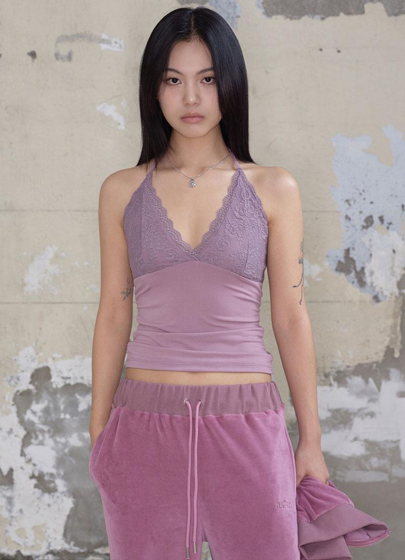 CINDY LACE HALTER TOP / LIGHT-PURPLE