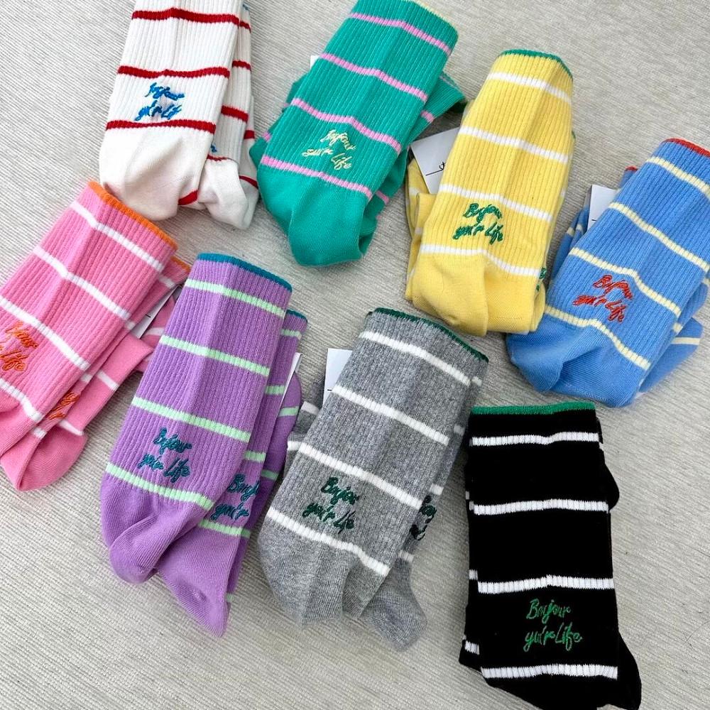 [단품] 젤리 스트라이프 레터링 골지 장목 양말(8color)