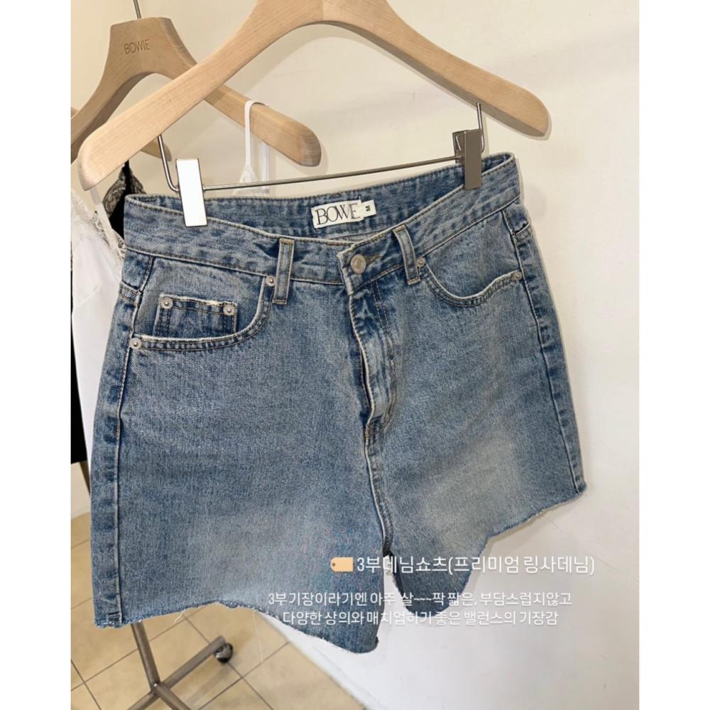 (S,M당일) bowie 보위 3부 데님 쇼츠 밑단 컷팅 청 반바지 (3s)