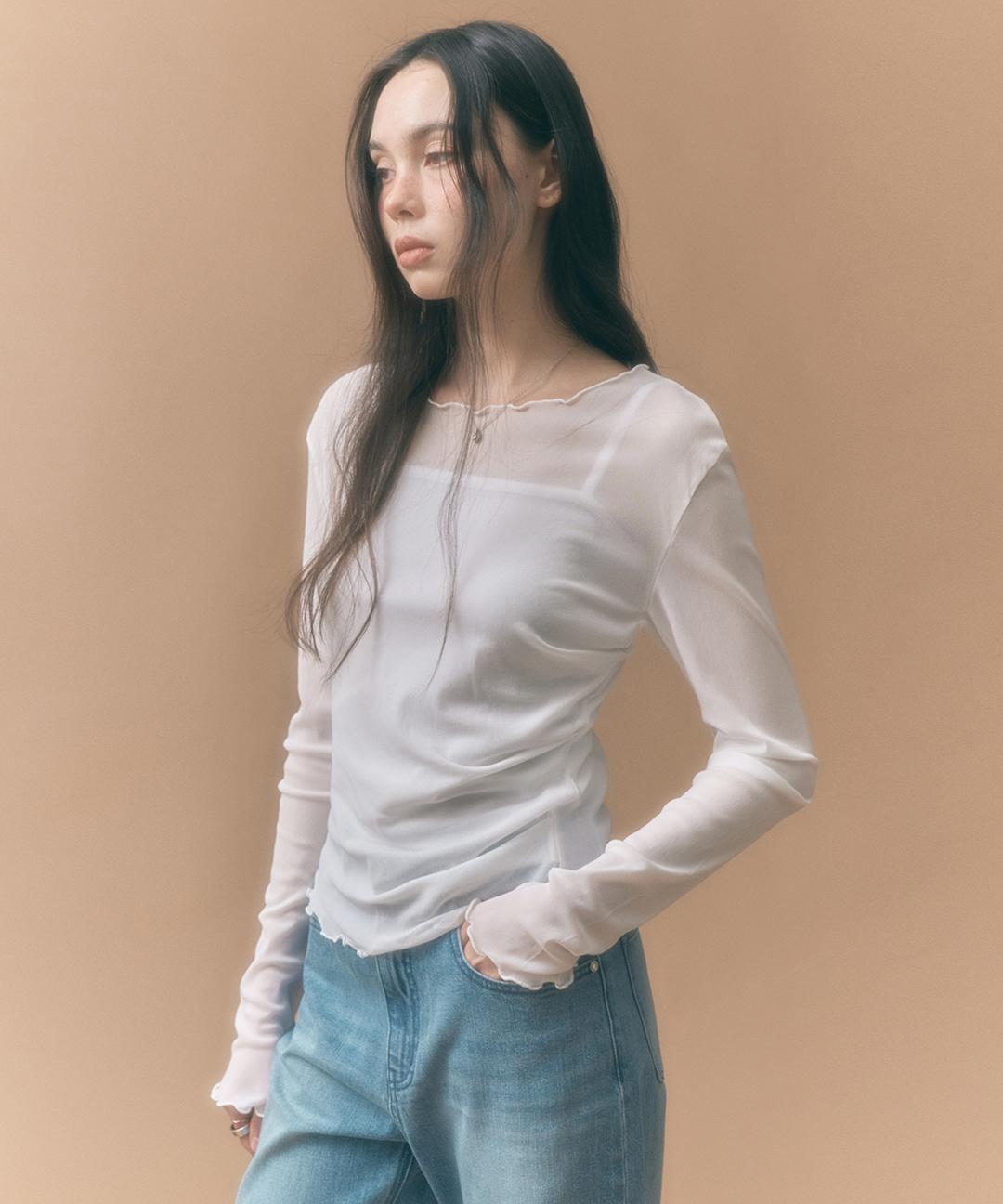 몽돌 사이드 셔링 메쉬 롱슬리브 아이보리 MDTS061IVORY