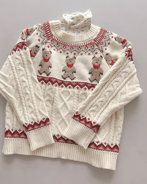 아기곰 꽈배기 니트