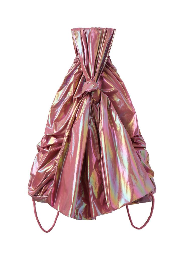 METALLIC KNOTTED DRAWSTRING BAG, PINK