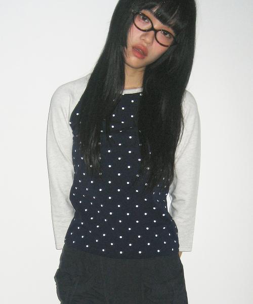 도트 배색 나그랑 래글런 롱 슬리브리스 티_2COLOR