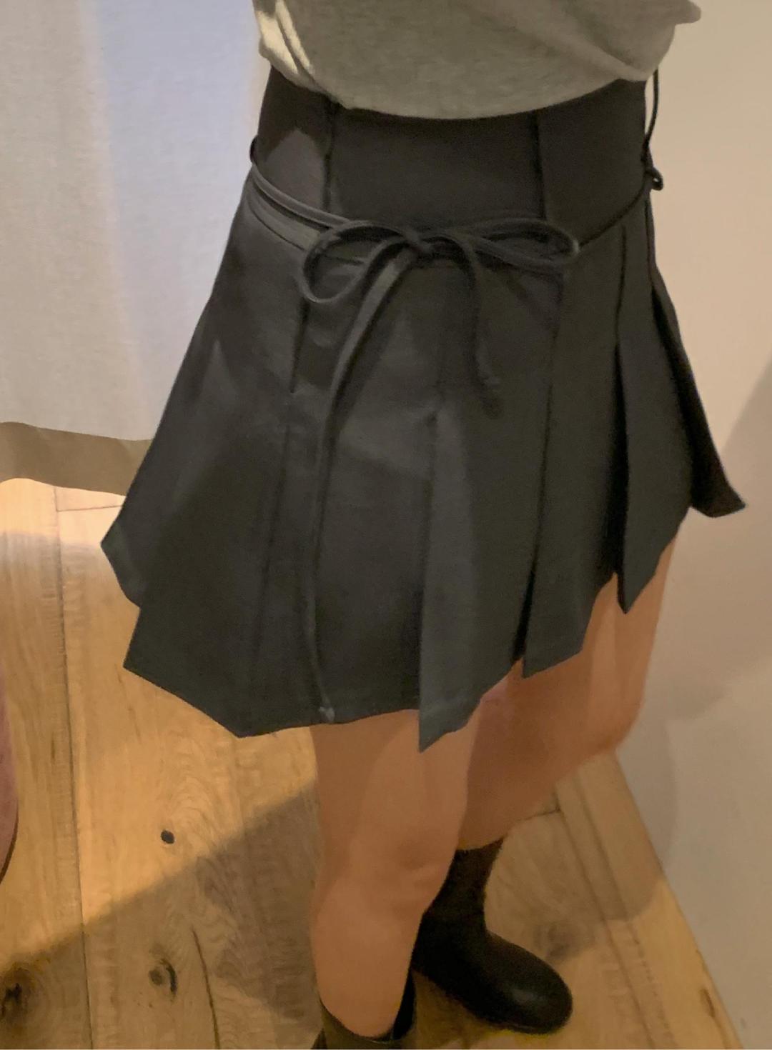 [주문폭주/리본끈탈부착🎀] 플리츠 주름 미니스커트 스트랩 리본 벨트 치마 봄 발레코어룩