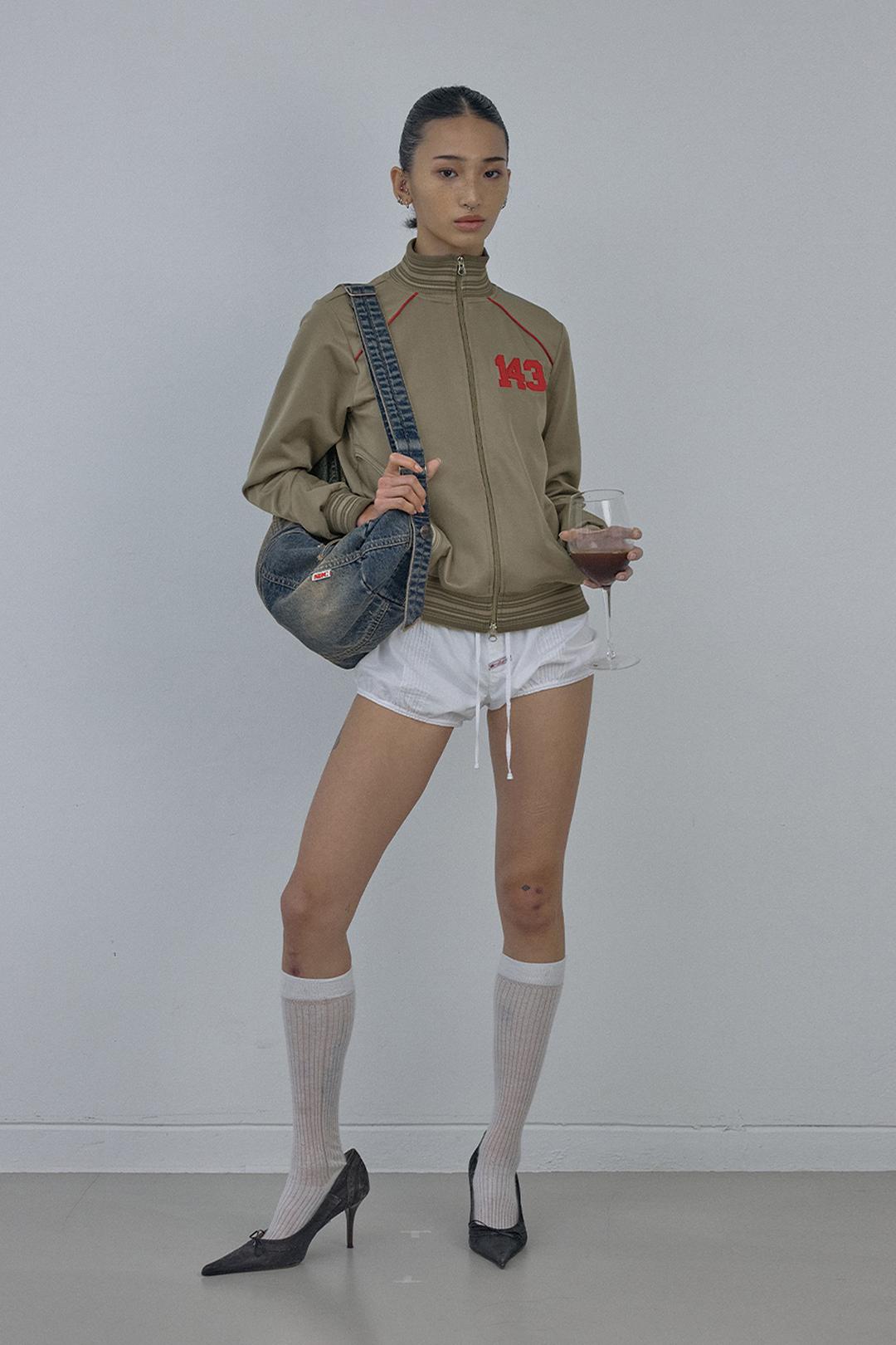 Stripe Track Zip-Up Beige