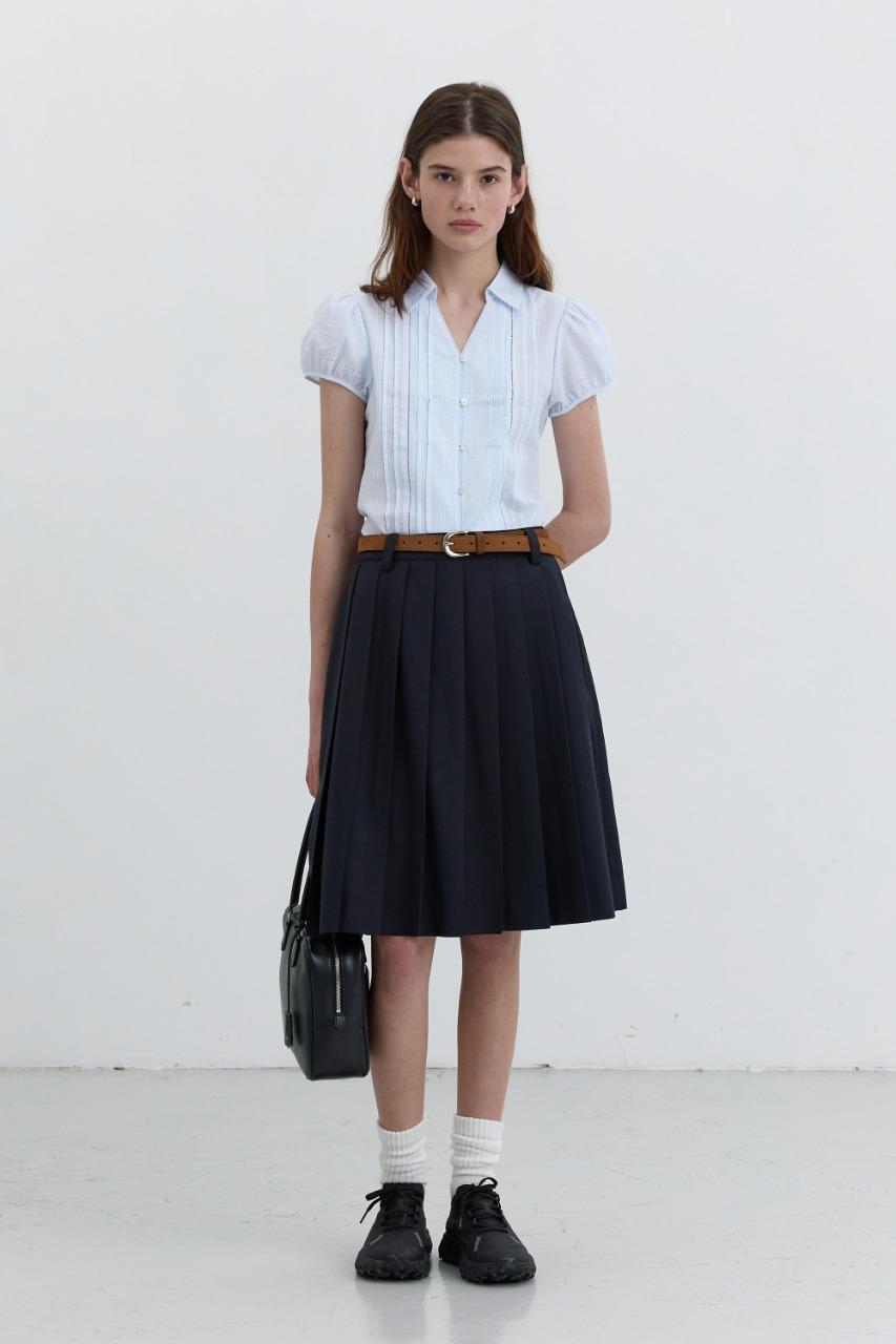 MIDI PLEATS SKIRT FRENCH NAVY
