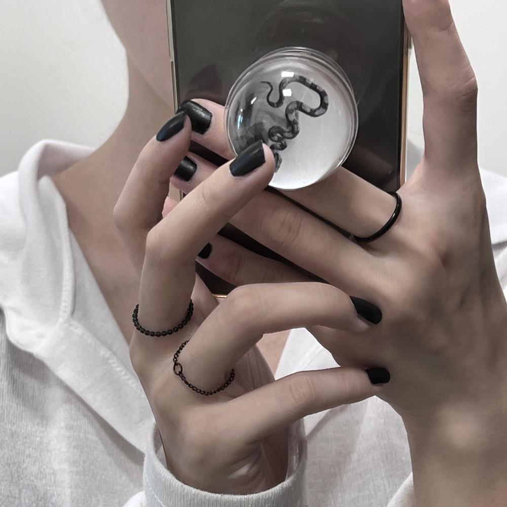 블랙 써지컬 체인 데일리 레이어드 반지 코디 세트