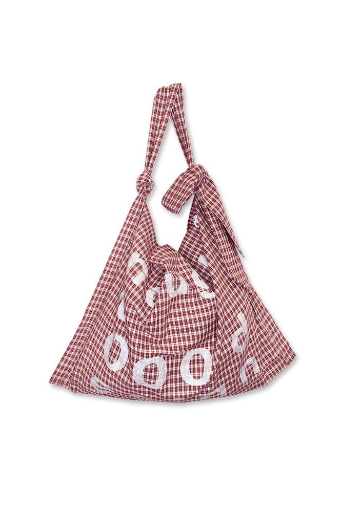 [nought] 000Design Cotton Check Tie Bag / Burgundy