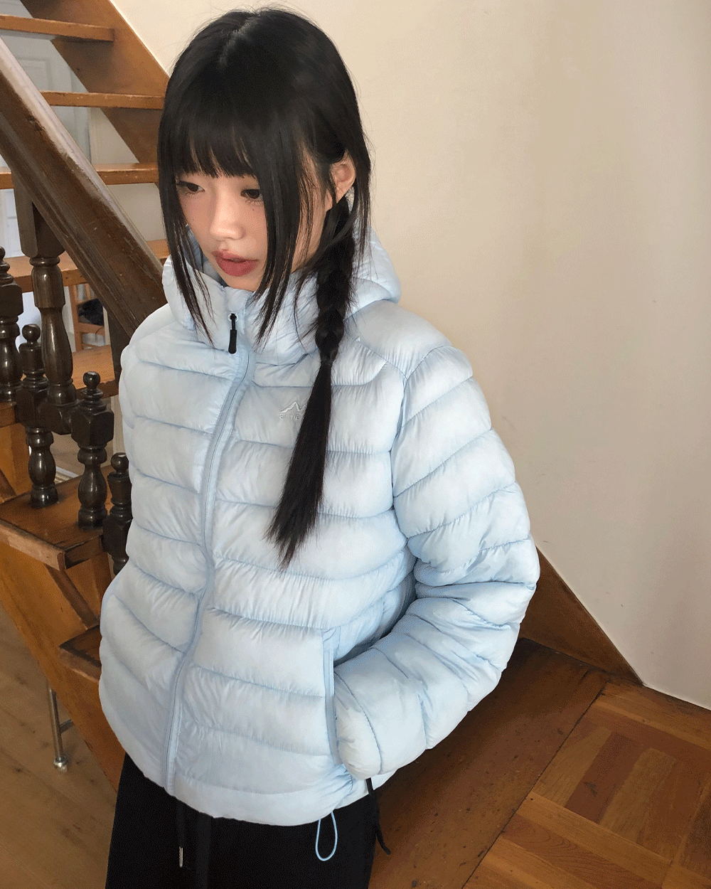 원더원더 [웰론/4col♡] 턴르 스트링 후드 나일론 경량 숏 패딩 점퍼