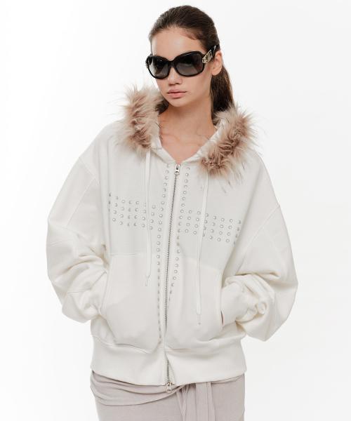 CRUCIA FUR HOODIE ZIP UP (IVORY)