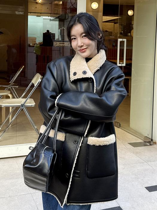 [3차 리오더]리암 리버시블 시어링 코트_블랙 / LIAM REVERSIBLE SHEARLING COAT_BLACK
