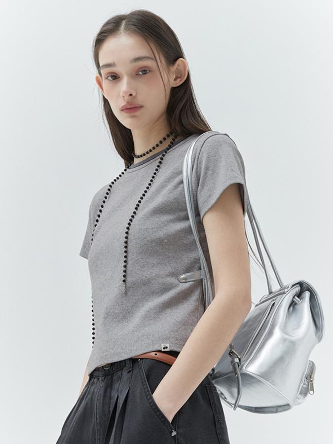 키르시 플레인 체리 세미 크롭 티셔츠 [멜란지 그레이]