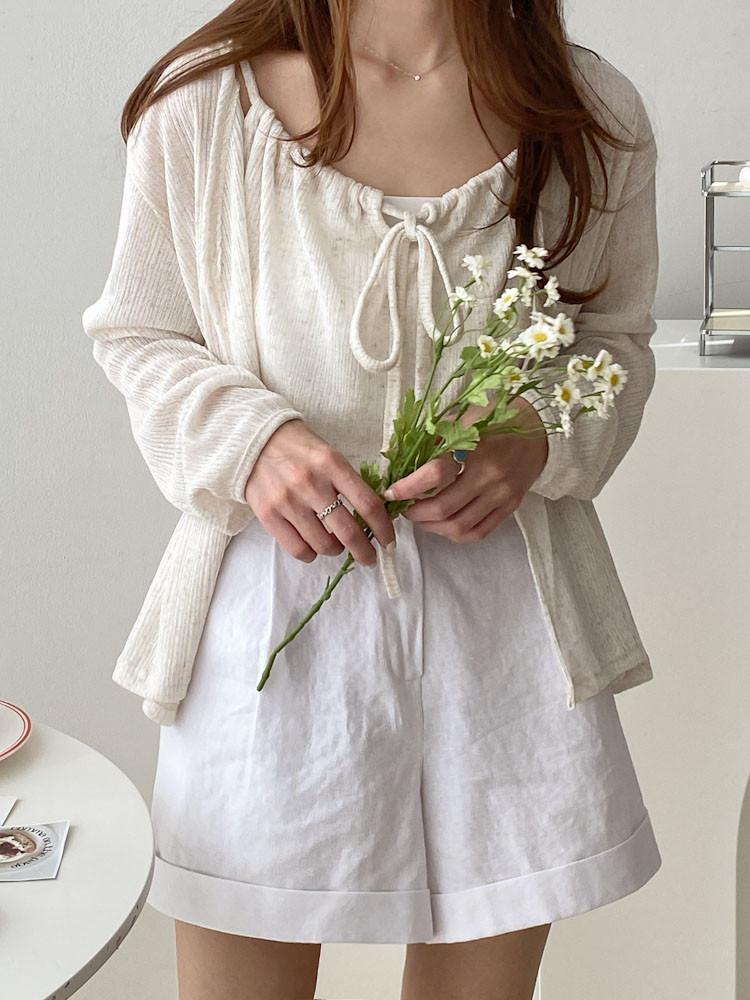 썸머슬립 린넨 리본끈 나시 가디건 세트 4color