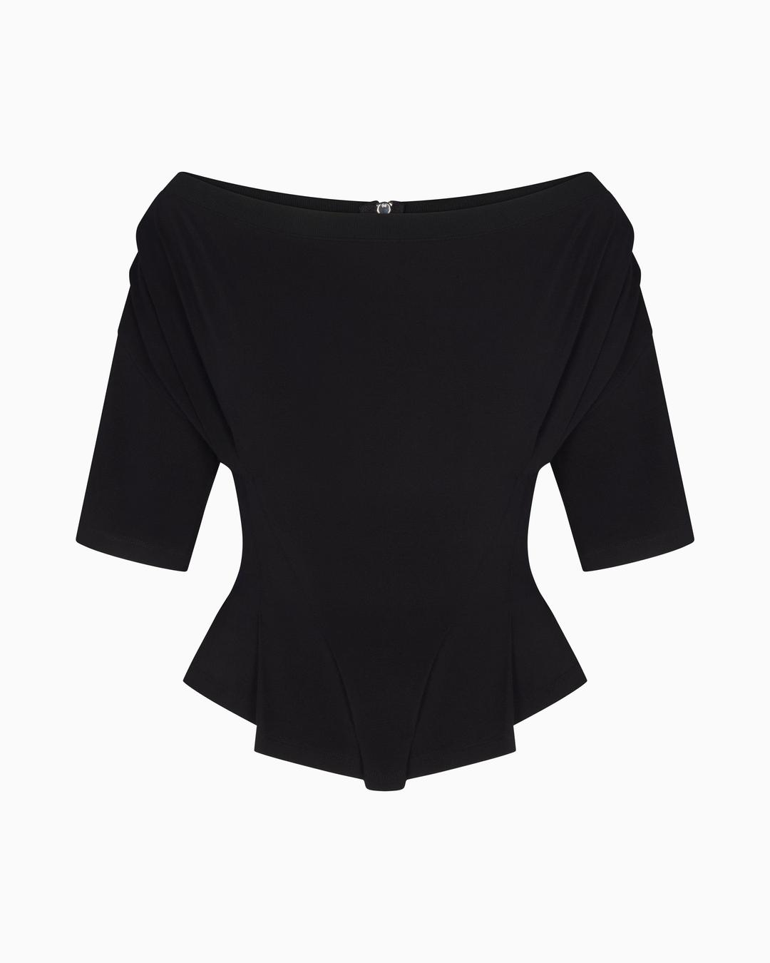 Off the Shoulder Cinching Tee | Black - XXS