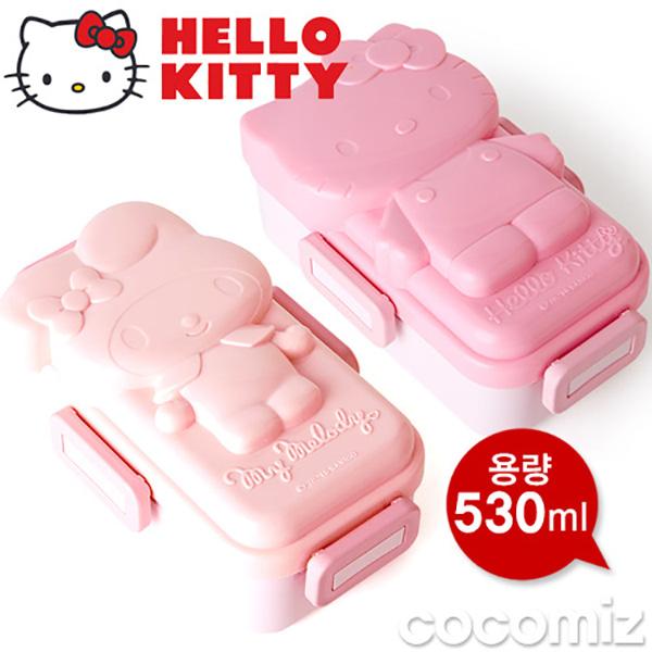 (일본)헬로키티 마이멜로디 입체 돔형 프레쉬 도시락 (530ml_2type) 4Lock,똑딱이런치박스 보냉제,아이스팩