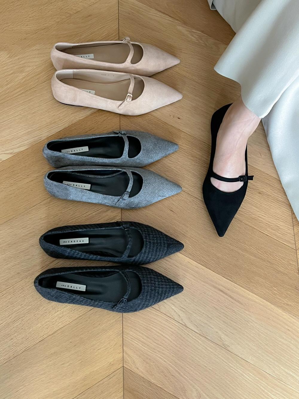 4 컬러 스웨이드 발등스트랩 스틸레토 메리제인 플랫슈즈 가을단화 U5237