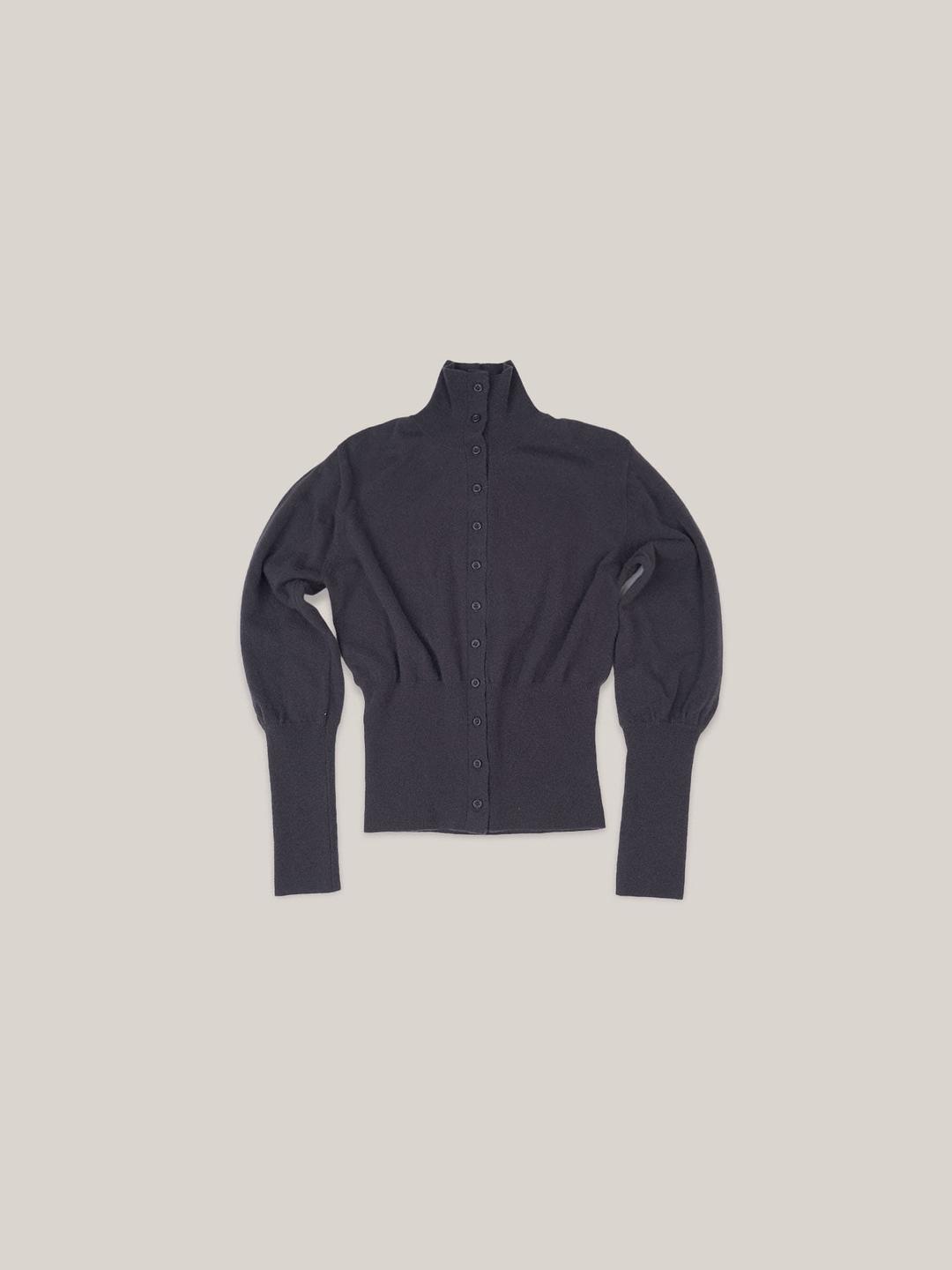 PUFF BUTTON CARDIGAN  [ CHARCOAL ]