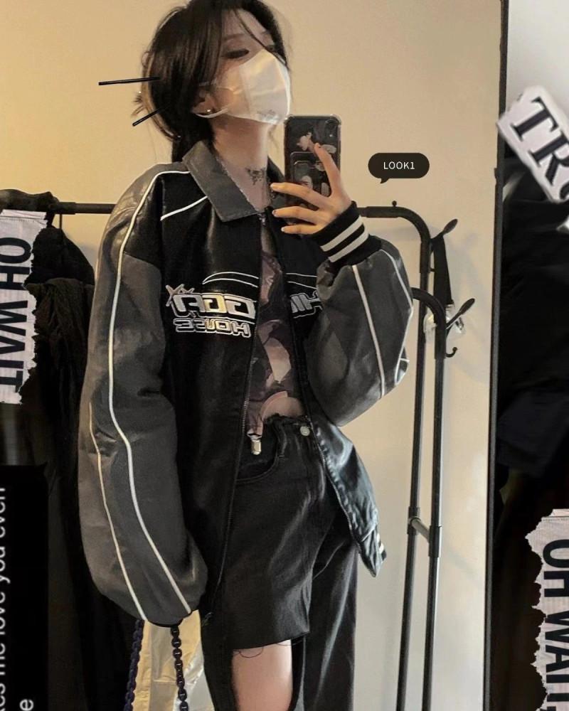 레터링 투톤 블랙 봄버 자켓