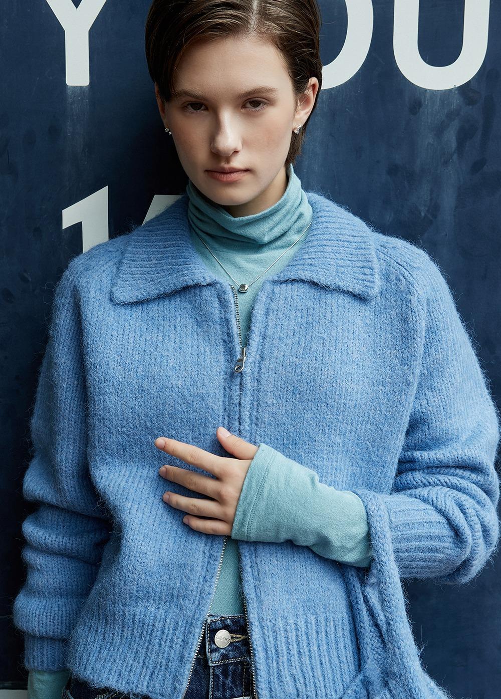 W HAIRY ZIPUP CARDIGAN blue