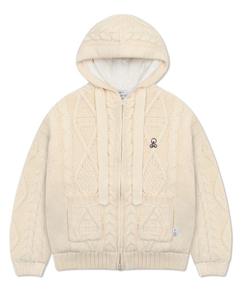 WXK025 푸쿠푸쿠 니트 패딩 후드 집업 (IVORY)