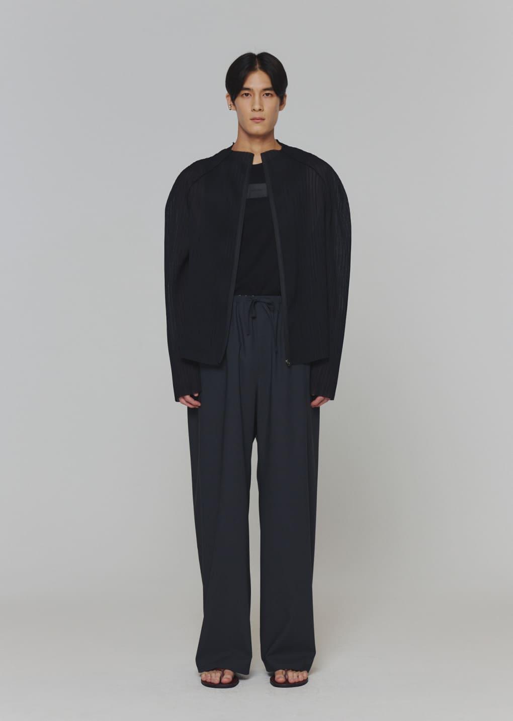 [예약주문] men's pleats zip up jumper, black