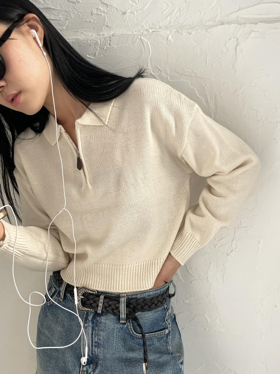 leather zipper knit