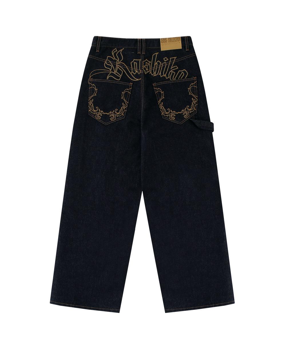 Embroied Nonfade Denim Pants Blue
