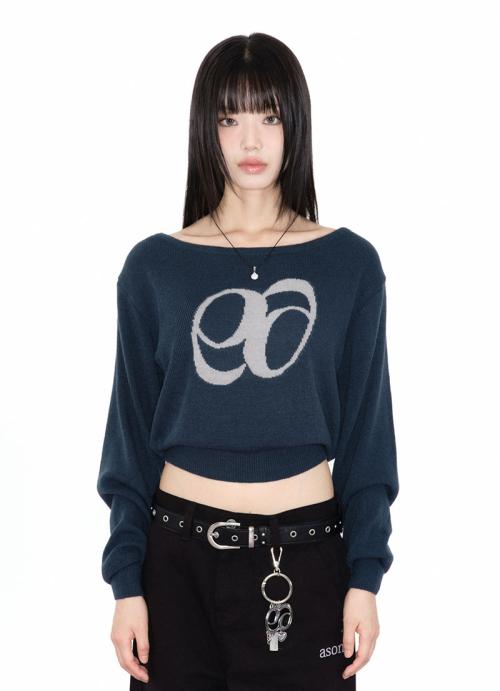 BOAT NECK KNIT / BLUE-GREEN