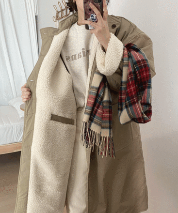 [무료배송]당일발송 / 버튼 리버시블 양면 오버핏 롱 양털 야상 자켓 코트 패딩 / 2 colors!