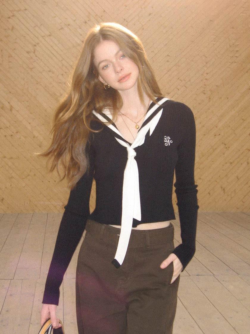 [UENA] Blue Ocean Sailor Collar Knit