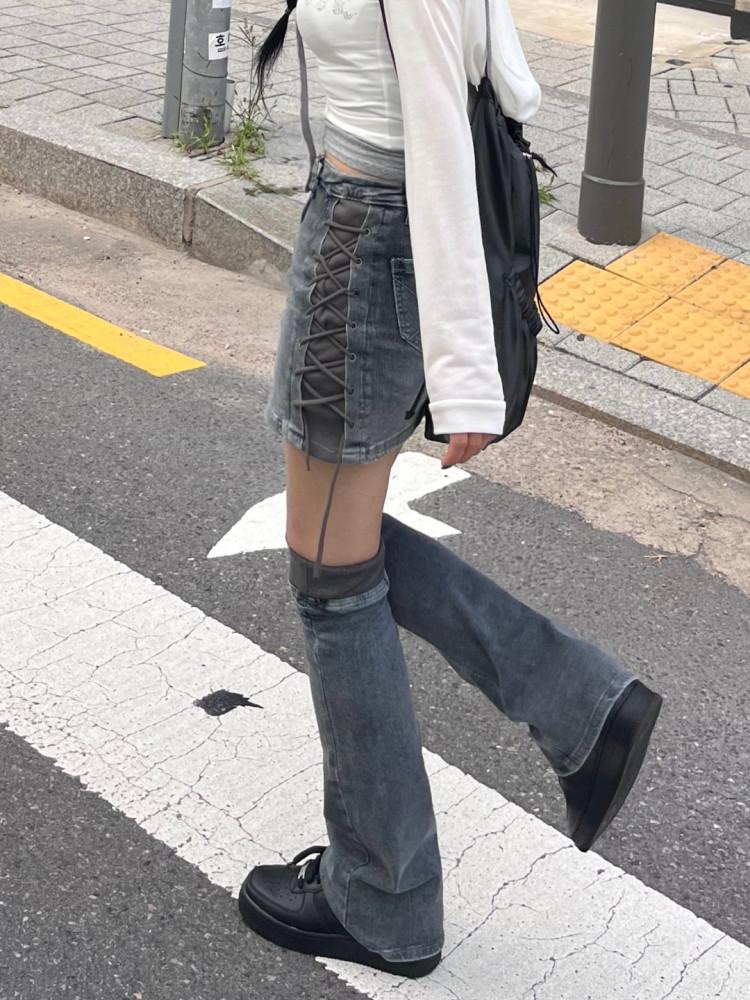 : eyelet point leg warmer short skirt set