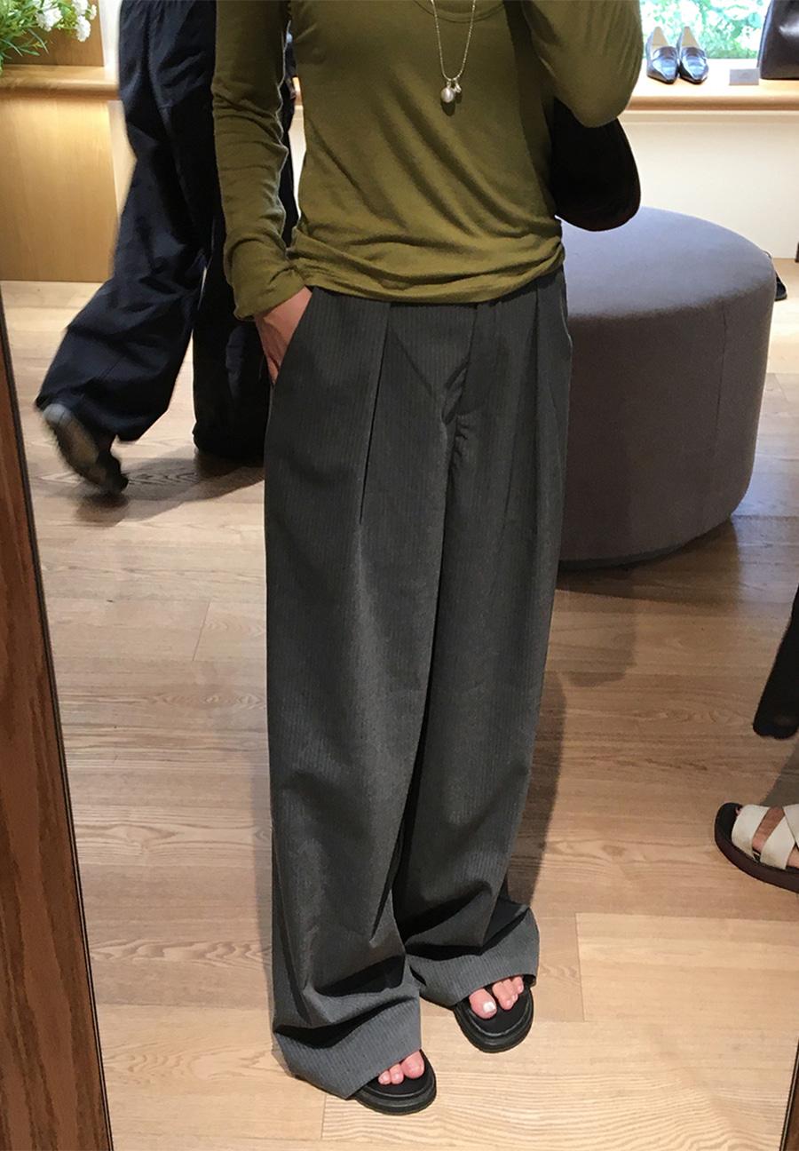 에오브 [가을신상🍂] 너츠 스트라이프 핀턱 와이드 슬랙스 3color