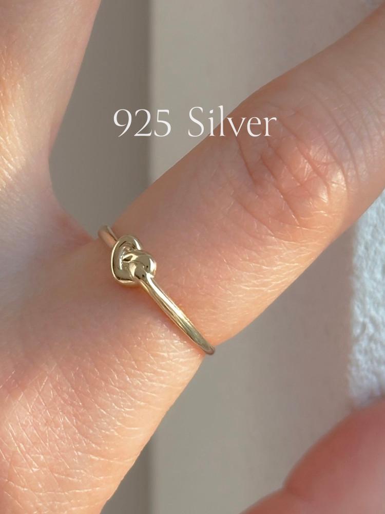 토프 (실버) 프레첼 링 - 925 Silver 하트 펜던트 체인 은반지