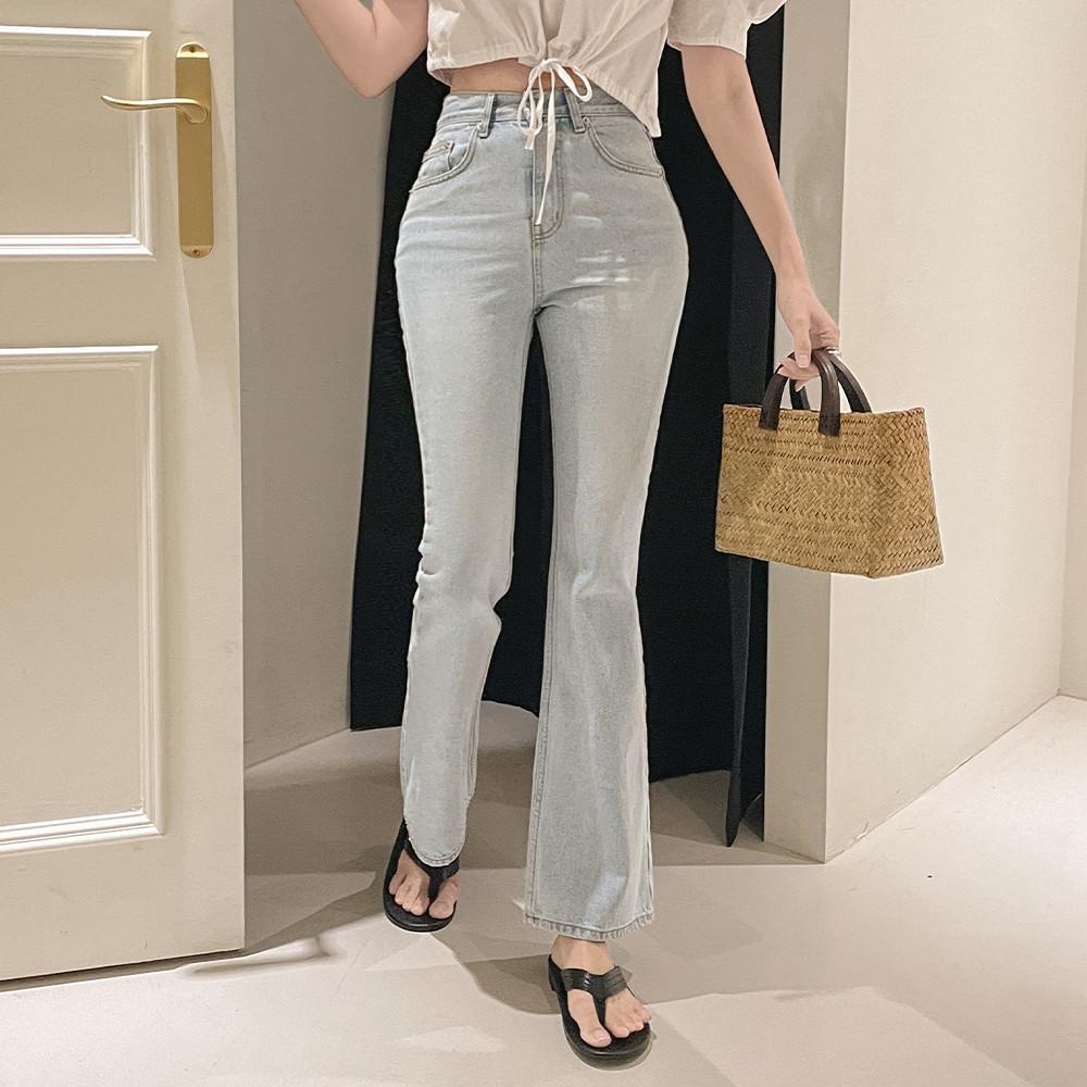 캐주얼 연청 슬림 워싱 세미 부츠컷 데님 팬츠