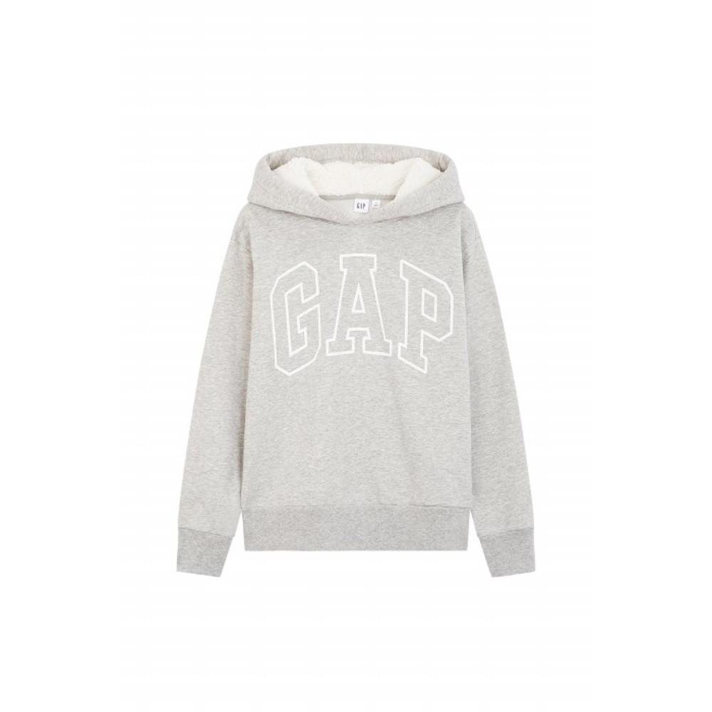 [GAP Adults] 갭 여성 22년 HOLIDAY 로고 셰르파 후드 티셔츠_멜란지 그레이