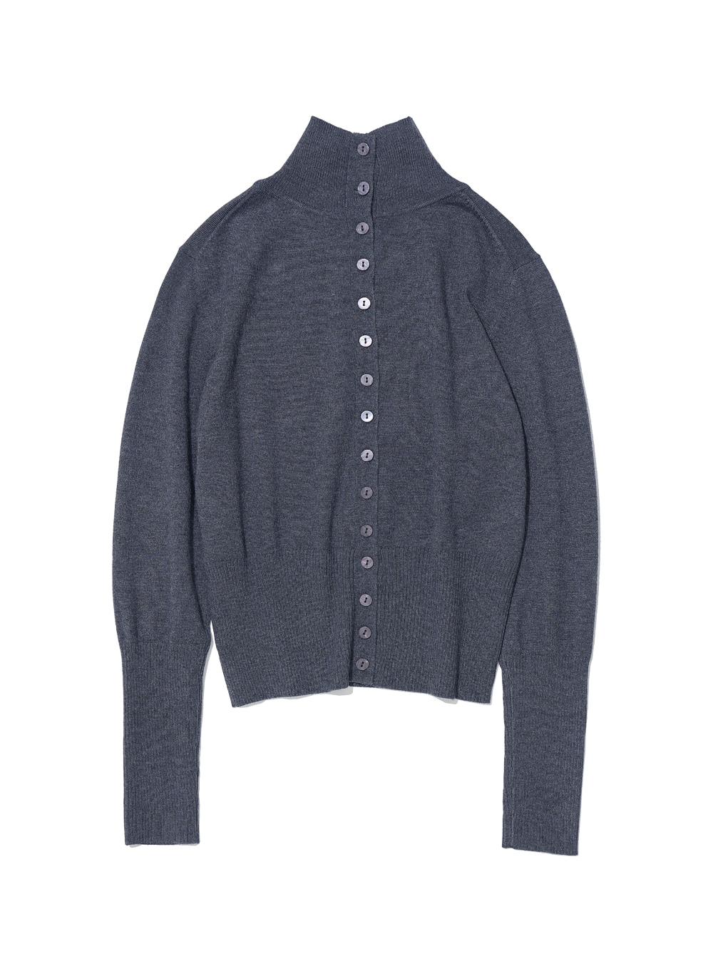 [WOMEN] PWC HIGHNECK BACK BUTTON-UP KNIT TOP_CHARCOAL MELANGE