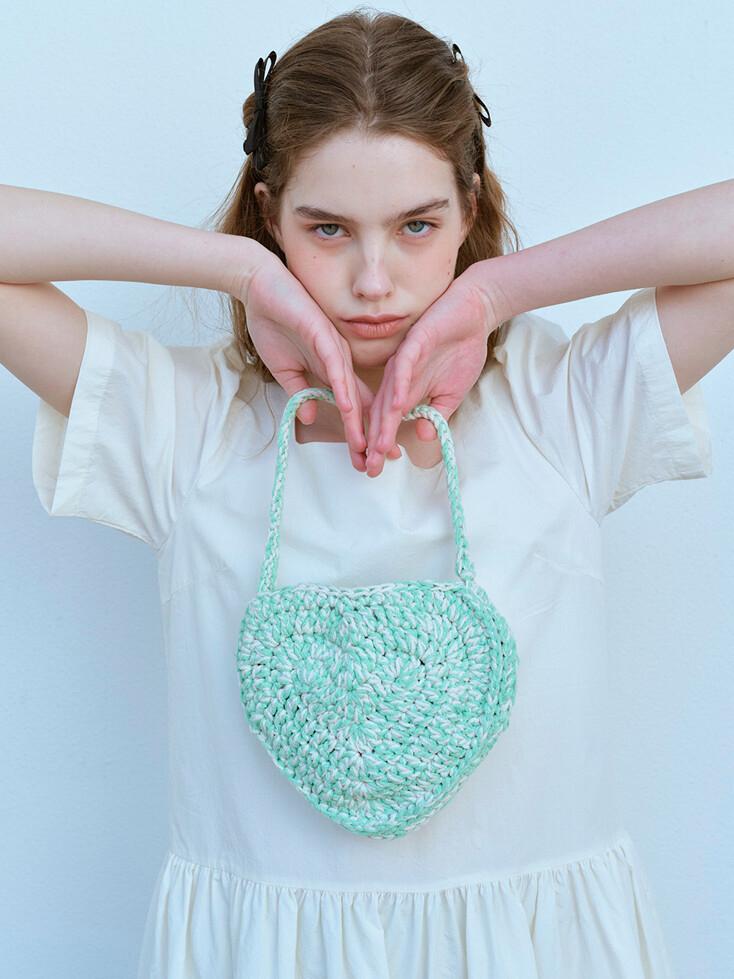 HANDMADE HEART BAG, IVORY+MINT