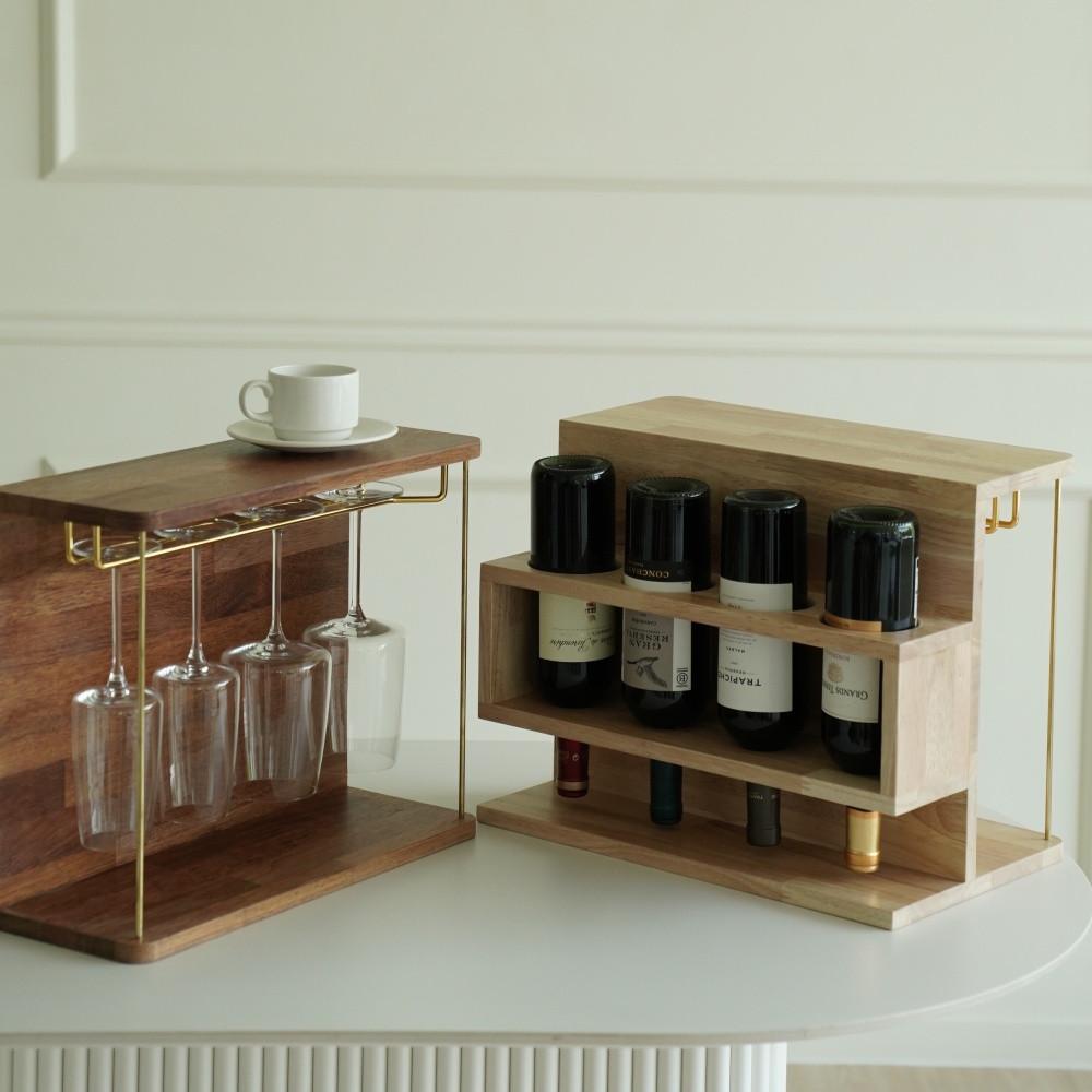 웨글루홈 원목 와인랙 겸용 와인잔 거치대 선반 와인잔 진열 걸이