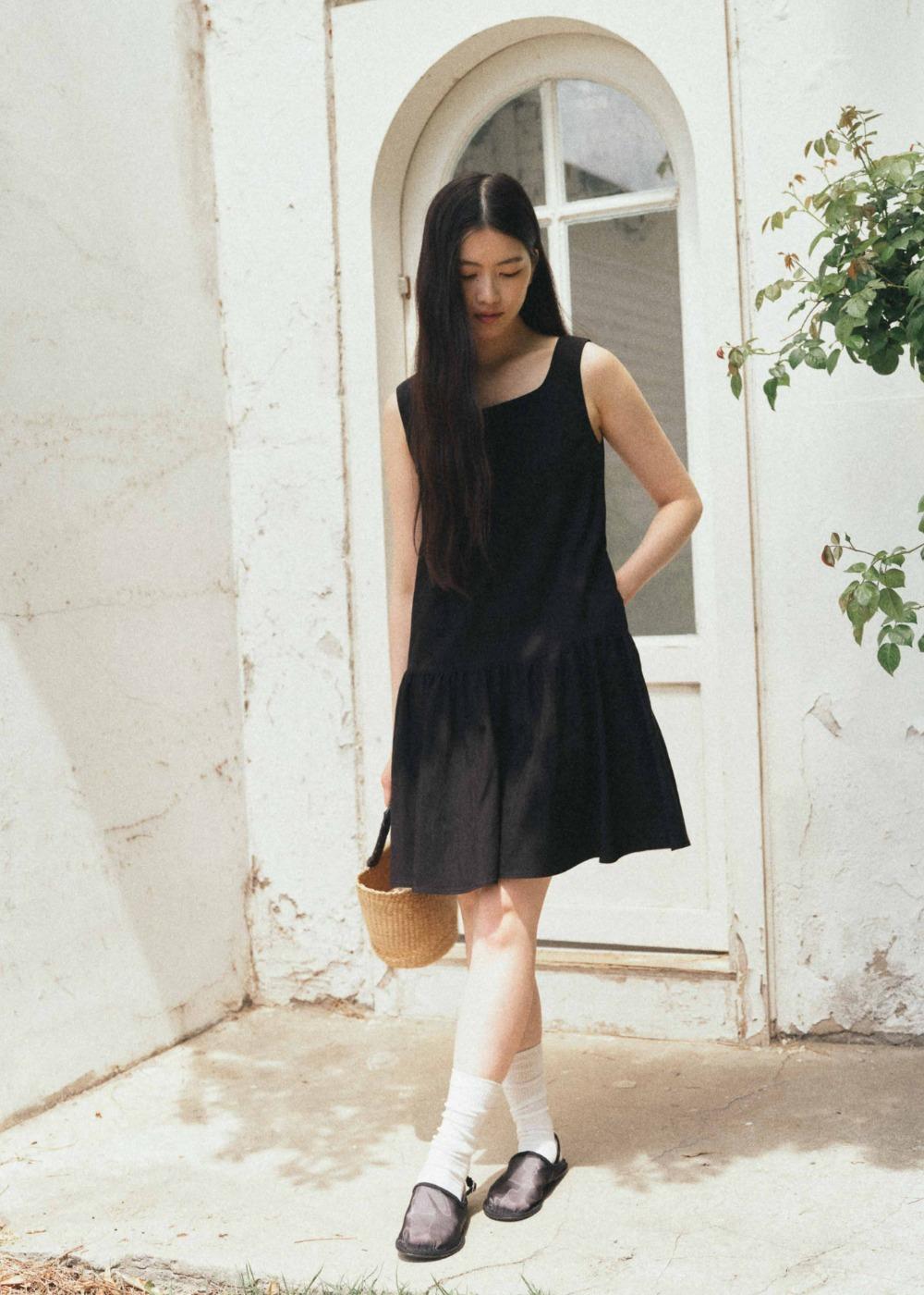 [2nd] Square Shirring Dress - Black