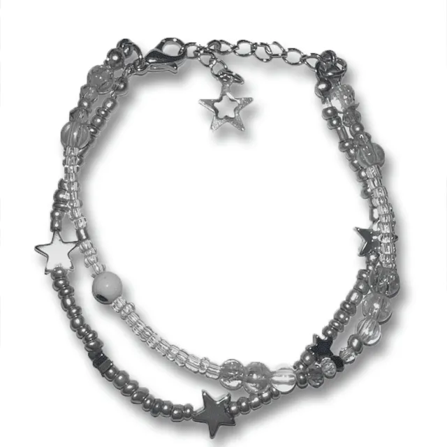 [팔찌 BEST] Sparkling silver star Beads Bracelet / 실버 별 스타 비즈 팔찌 y2k 써지컬스틸 그레이
