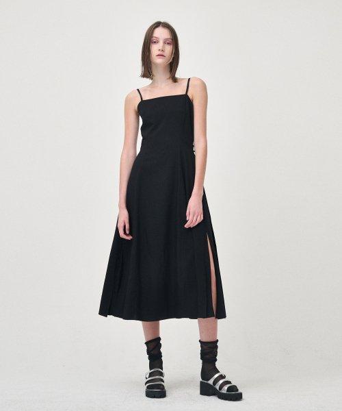 Slip Line Button Detail Dress, Black