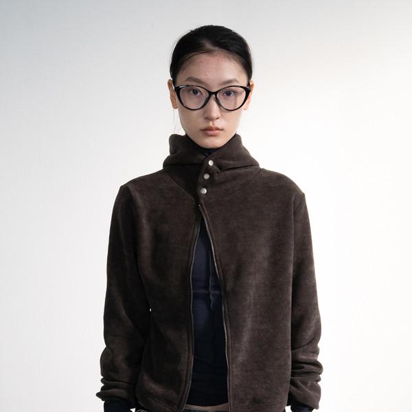 [12/31 순차출고] Fleece Hood Button Zip-Up (Brown)