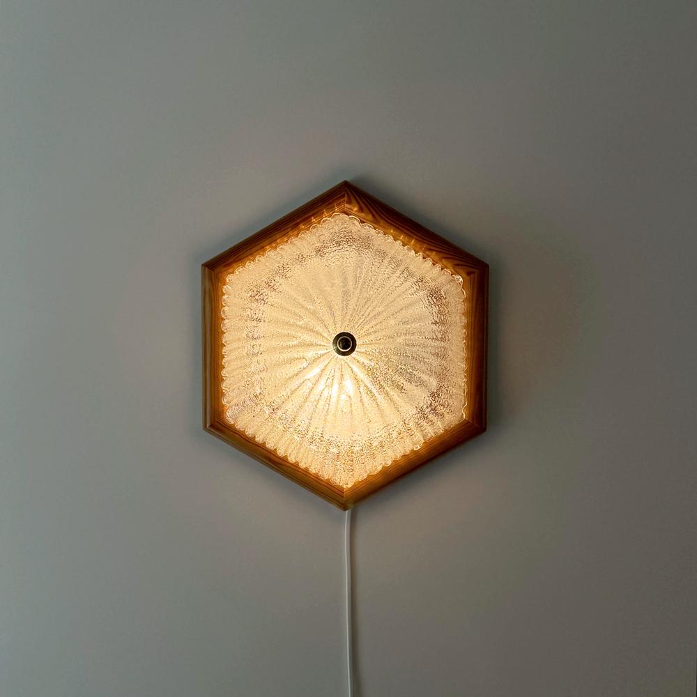 1980s Italy Wood & Handblown Glass Wall Lamp