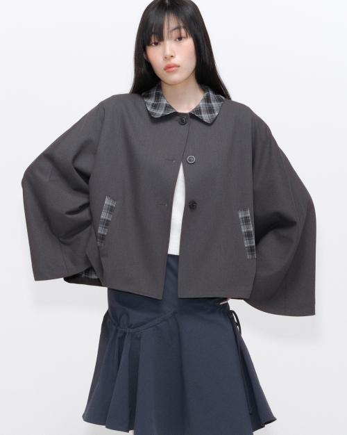 Check cape jacket CHARCOAL