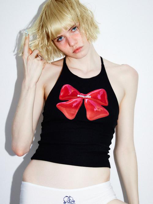 Ribbon Cube Halter Top Black