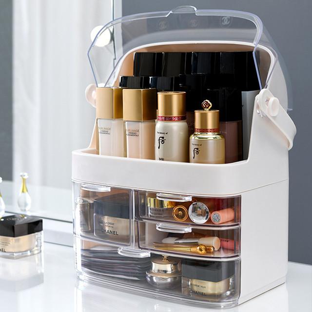다퍼남 테오렘 방수 방진 먼지 차단 뚜껑있는 화장품정리대 보관함 화장대 수납정리함