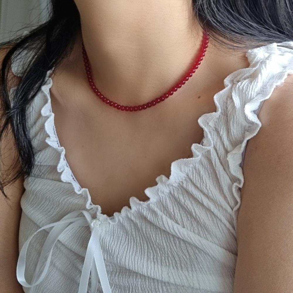 [당일출고] 레드 자마노 그린 천연석 비즈 원석 자마노 오닉스 초커 레이어드 목걸이